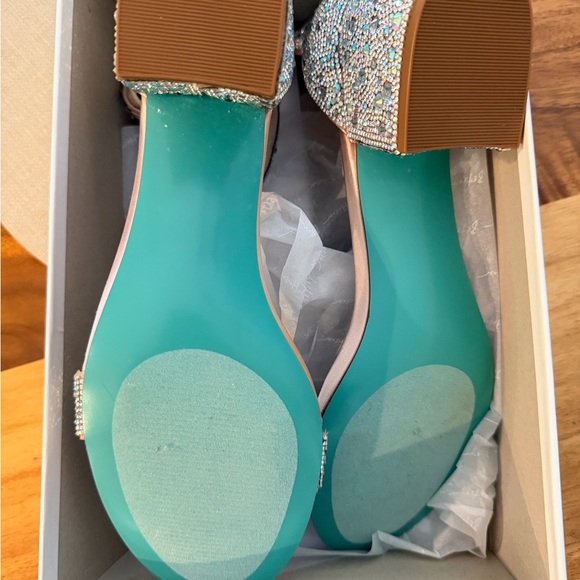 Betsey Johnson Sparkling Silver Ankle Strap Heels - Picture 2 of 5